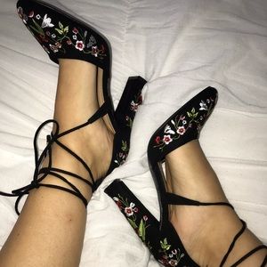 Forever 21 Black Floral Heels